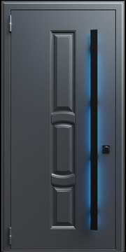 Входная термодверь с металлофиленкой, длинной ручкой с подсветкой и порошковым покрытием RAL 7021 (тип №10)