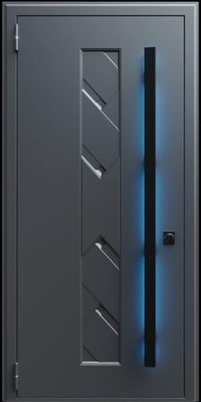 Входная термодверь с металлофиленкой, длинной ручкой с подсветкой и порошковым покрытием RAL 7021 (тип №3)